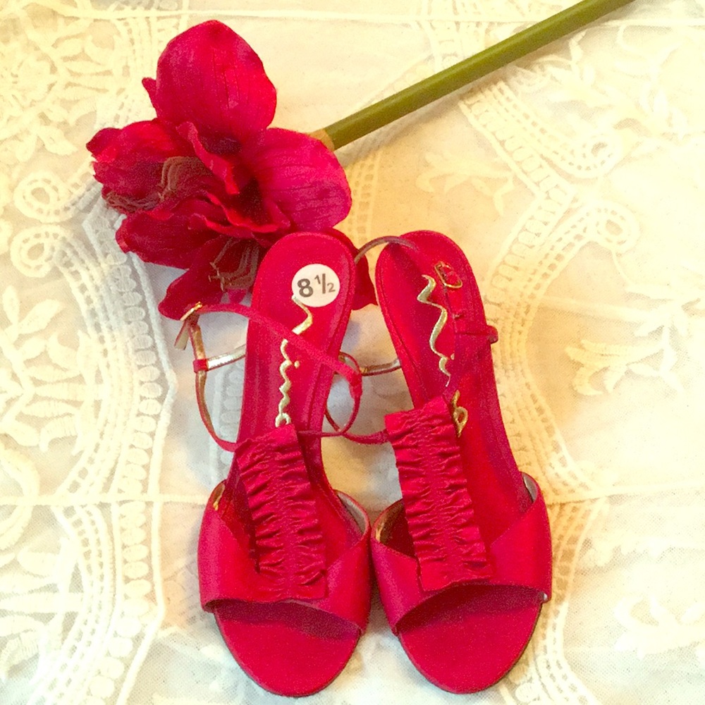 Red Satin Open Toe Dress Shoe